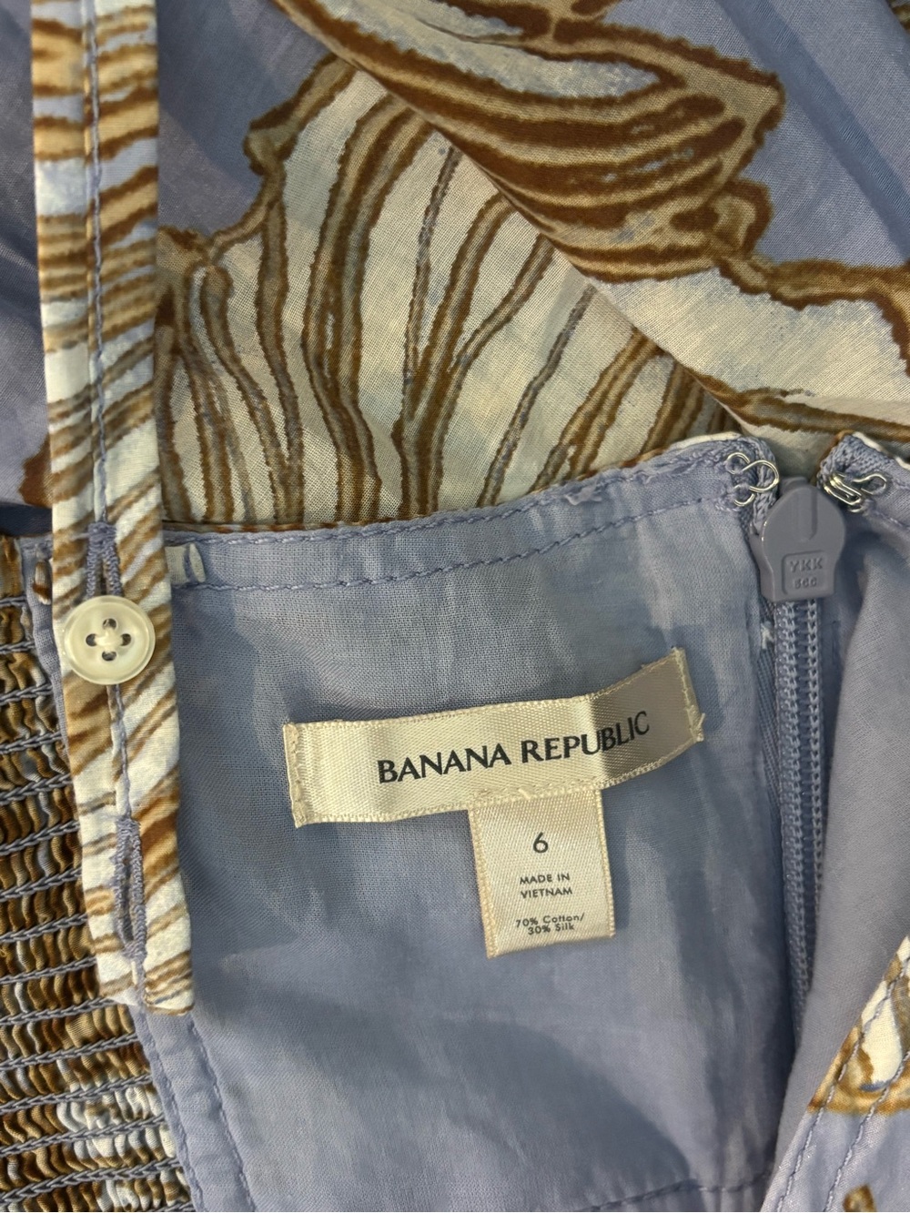 Banana Republic Isa Blue Tropical Print Waist Cut Out Cotton Silk Midi Dress 6 - Picture 14 of 14